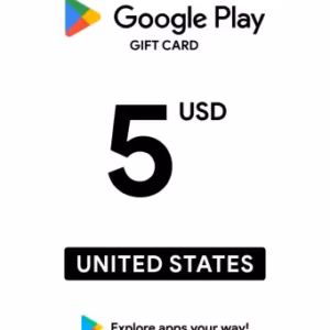 بطاقة هدايا جوجل بلاي 5 دولار (الحساب الأمريكي) | Google Play Store